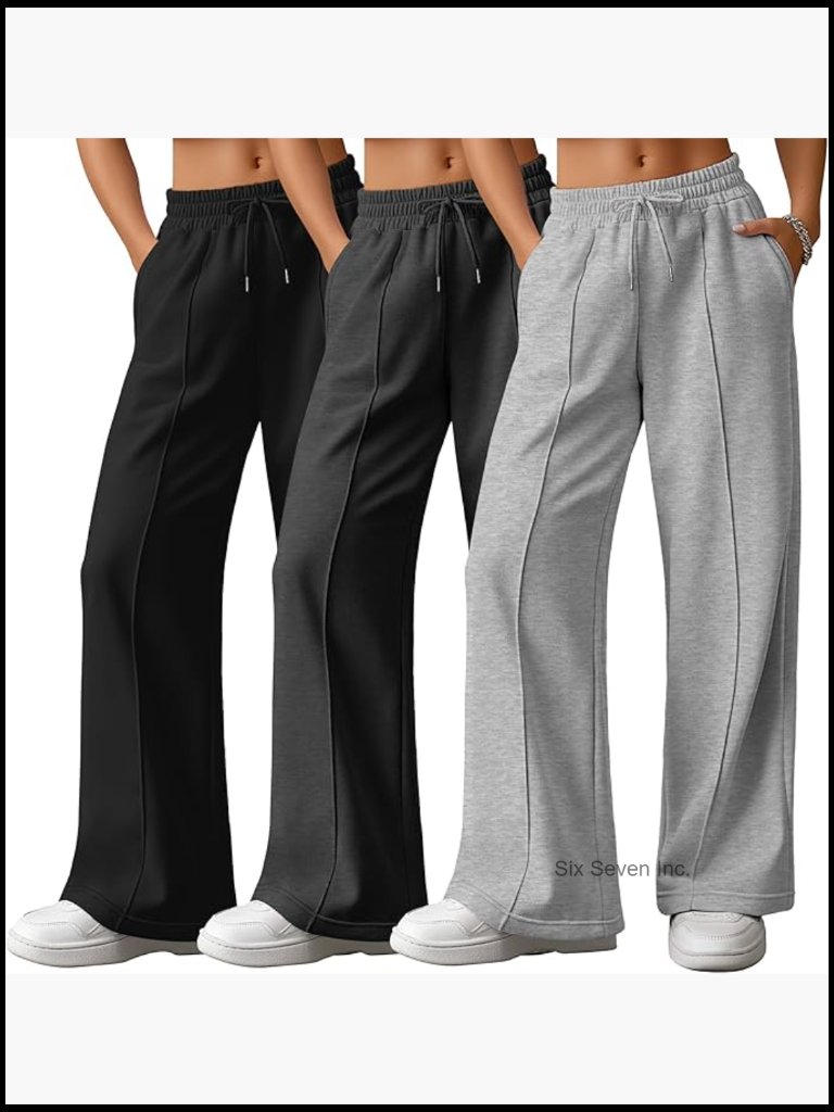 3 Pack Wide Leg Lounge Pants High Waisted Baggy Sweatpants Drawstring Joggers